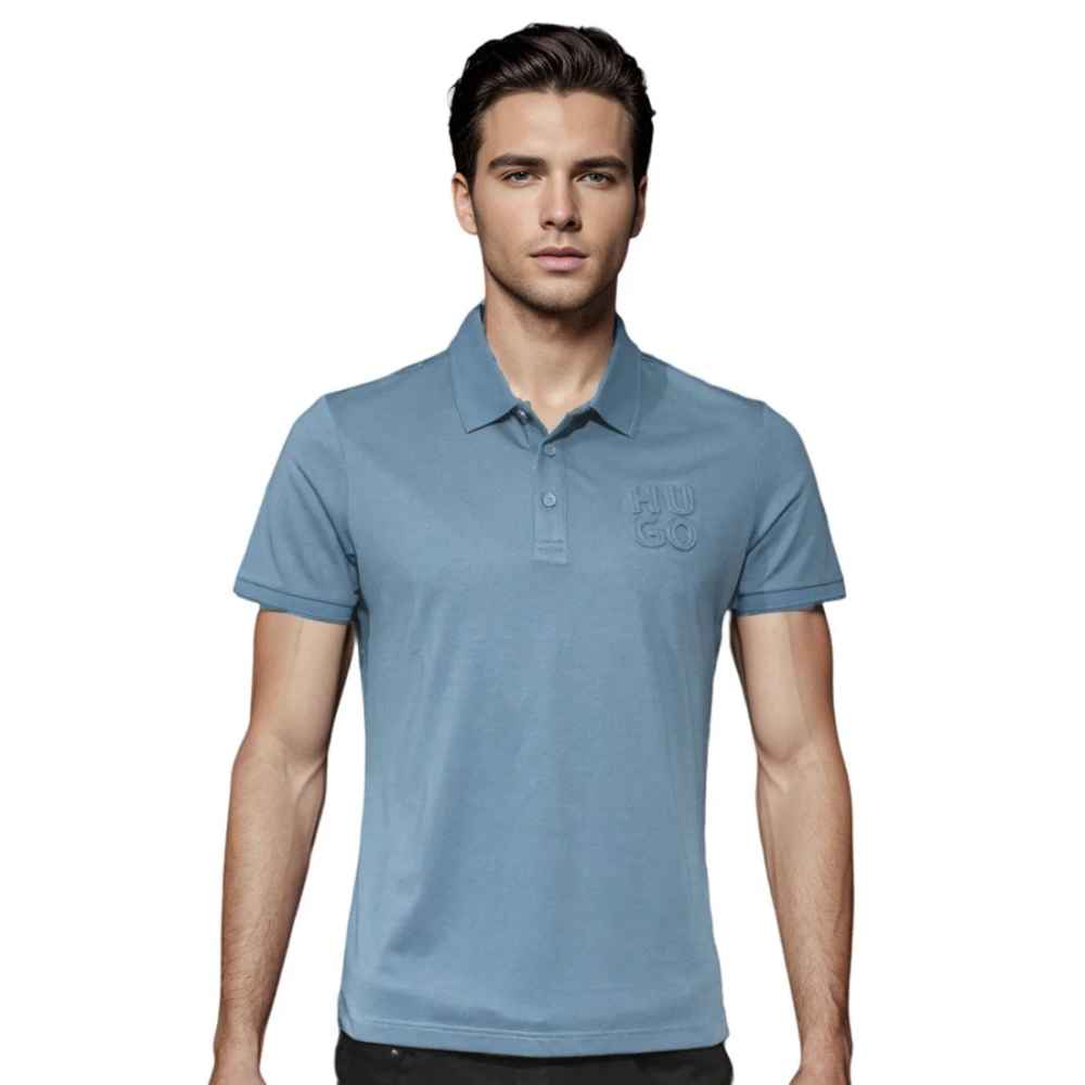HUGO BOSS Blue Embossed Stacked Logo T-shirt-thumb-0