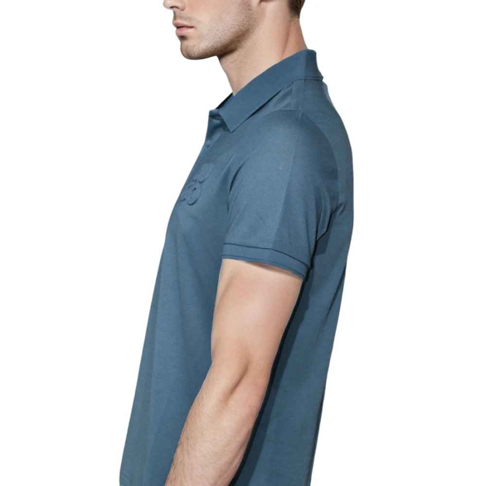 HUGO BOSS Blue Embossed Stacked Logo T-shirt-thumb-3