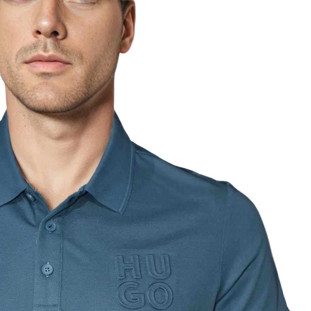 HUGO BOSS Blue Embossed Stacked Logo T-shirt-thumb-4