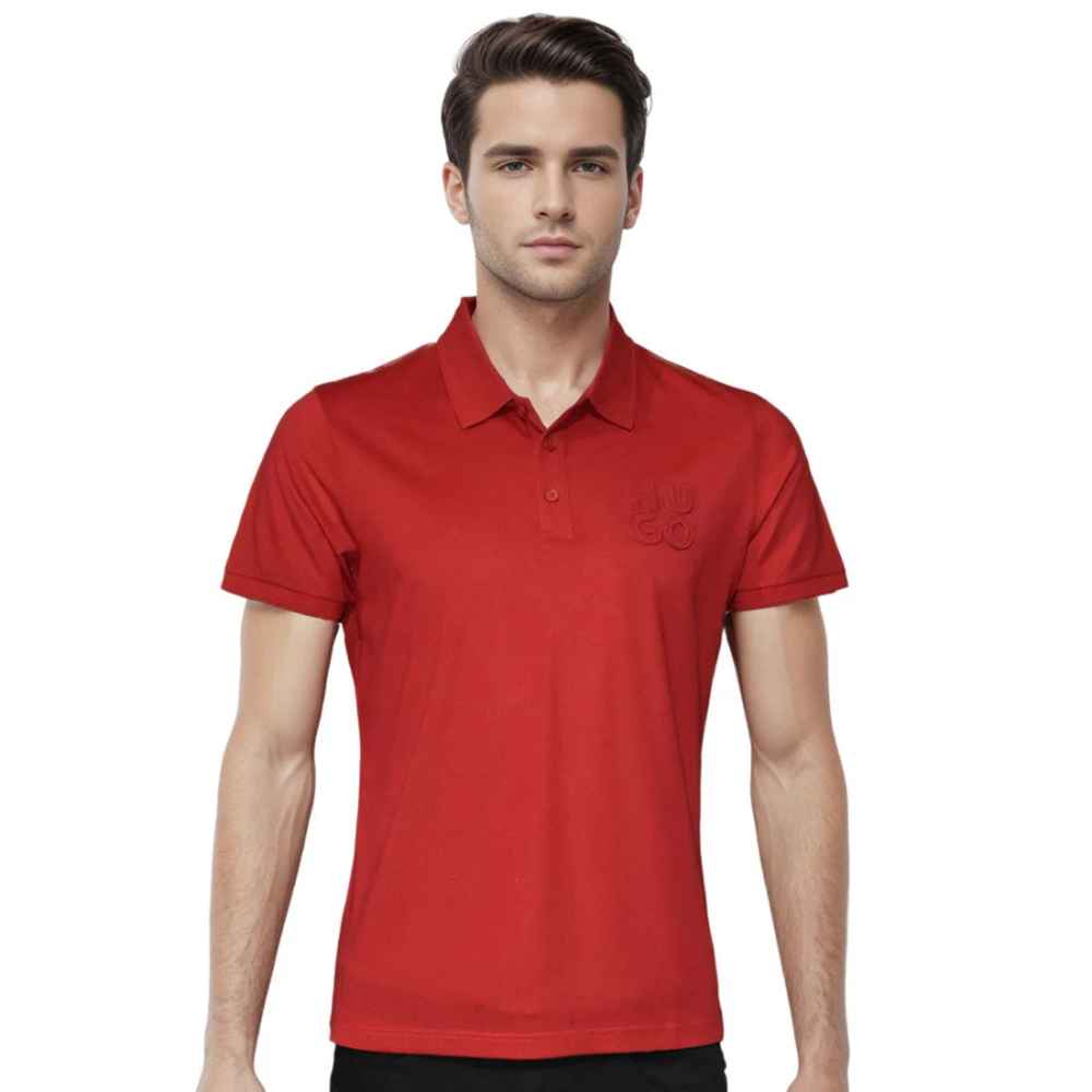 HUGO BOSS Red Embossed Stacked Logo T-shirt-thumb-0