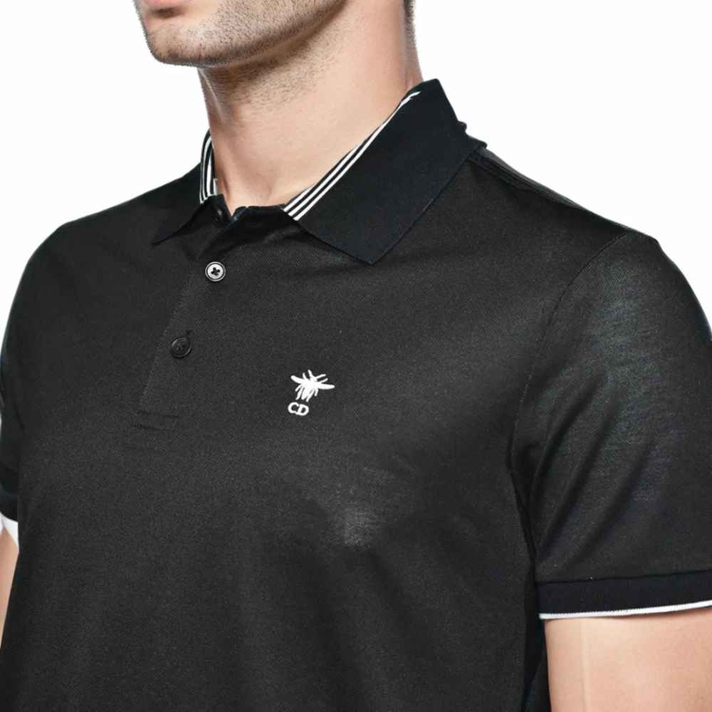 Christian Dior Bee Embroidered Black Premium Polo T-shirt-thumb-2