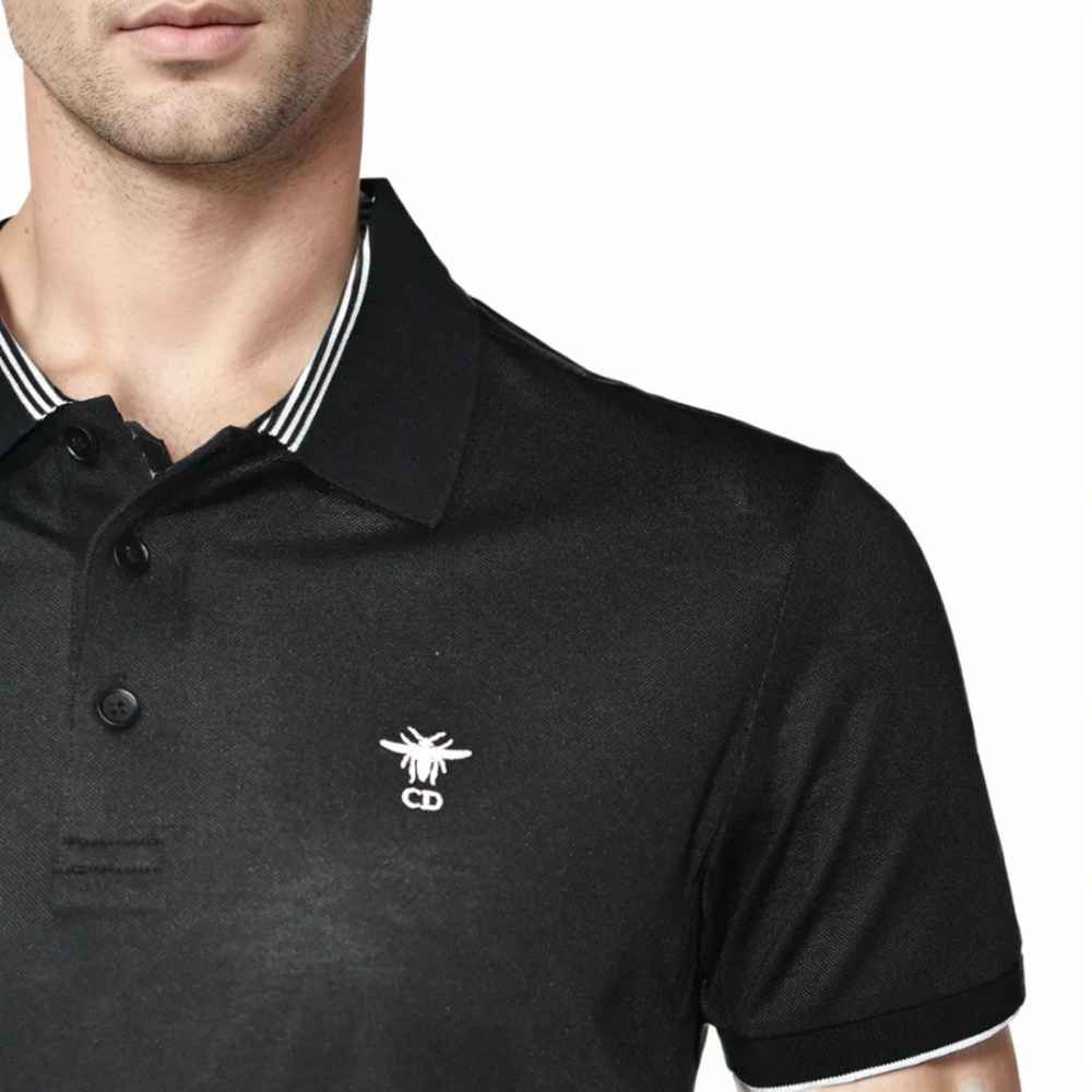 Christian Dior Bee Embroidered Black Premium Polo T-shirt-thumb-4