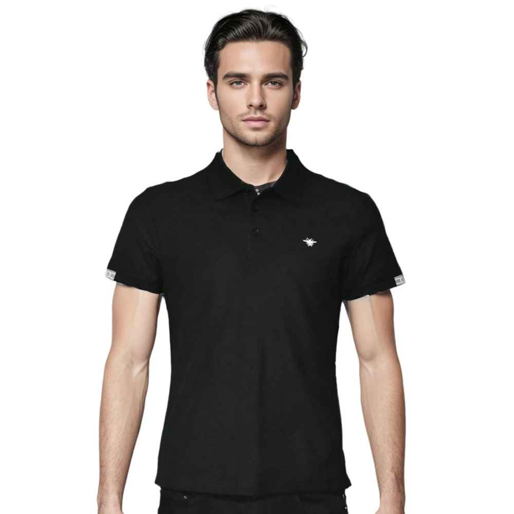 Dior Bee Embroidered Black Premium Polo T-shirt-thumb-0