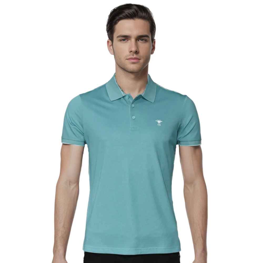 Christian Dior Bee Embroidered Blue Premium Polo T-shirt-thumb-0