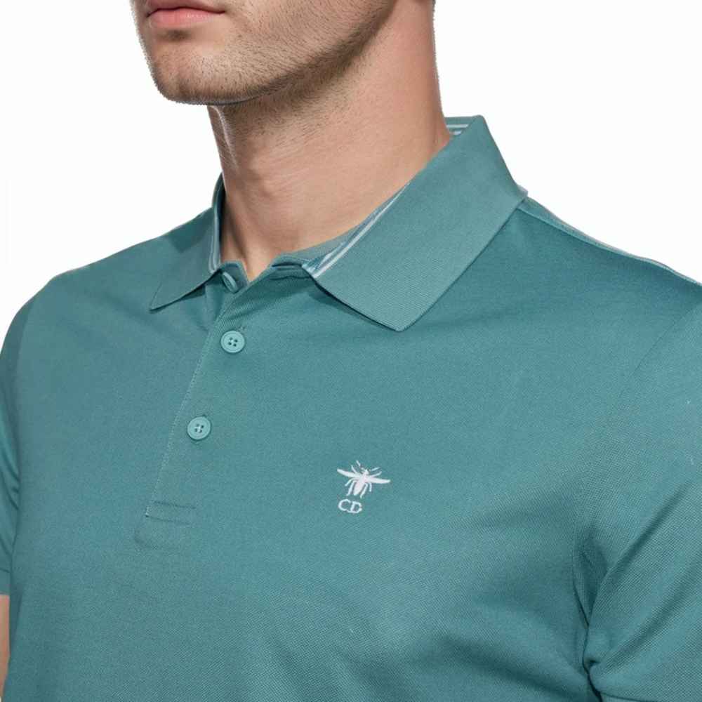 Christian Dior Bee Embroidered Blue Premium Polo T-shirt-thumb-2