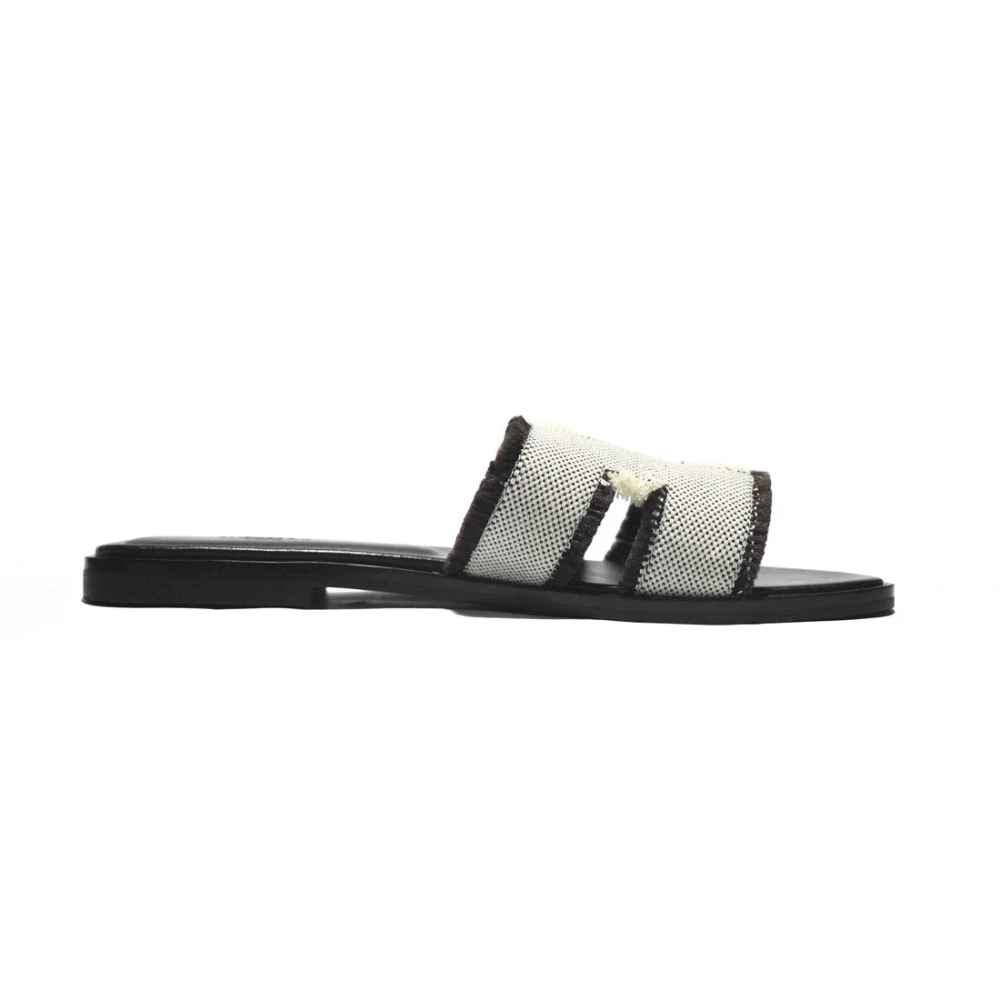 Hermes Black Premium Quality Women's Flat Sandals-thumb-2