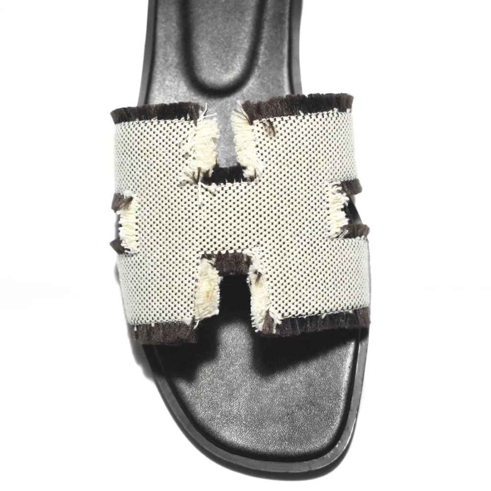 Hermes Black Premium Quality Women's Flat Sandals-thumb-3