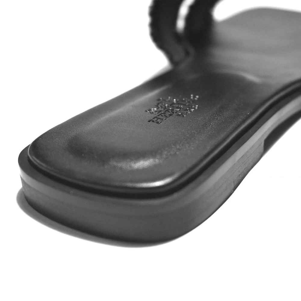 Hermes Black Premium Quality Women's Flat Sandals-thumb-4