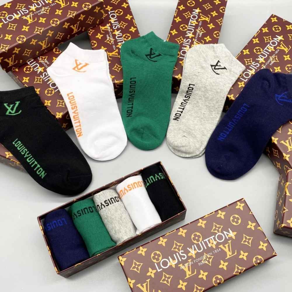 Louis Vuitton Premium Quality Low Ankle Socks - Pack of 5-thumb-0