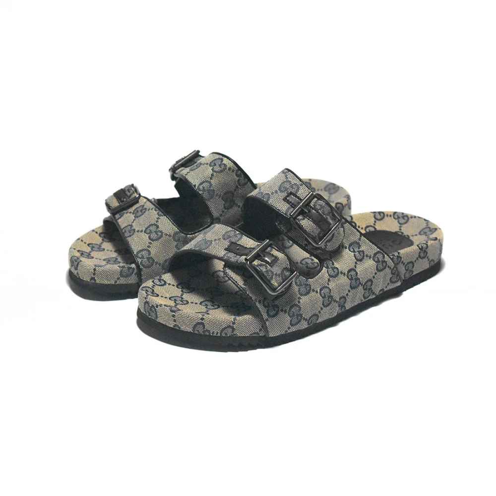Gucci GG Canvas Cream & Black Mens Flip-flops-thumb-0