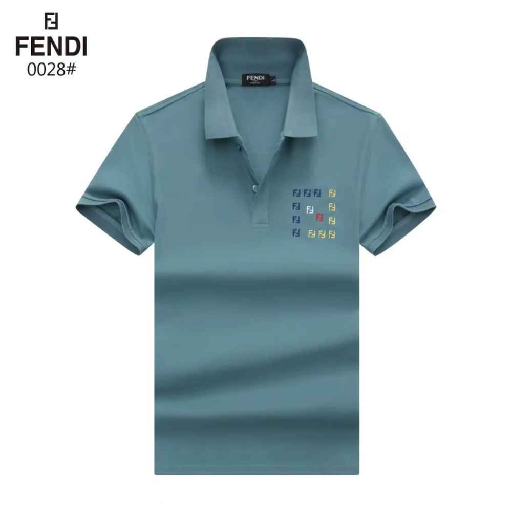 Fendi Embroidered logo Teal Blue Premium Quality T-shirt-6