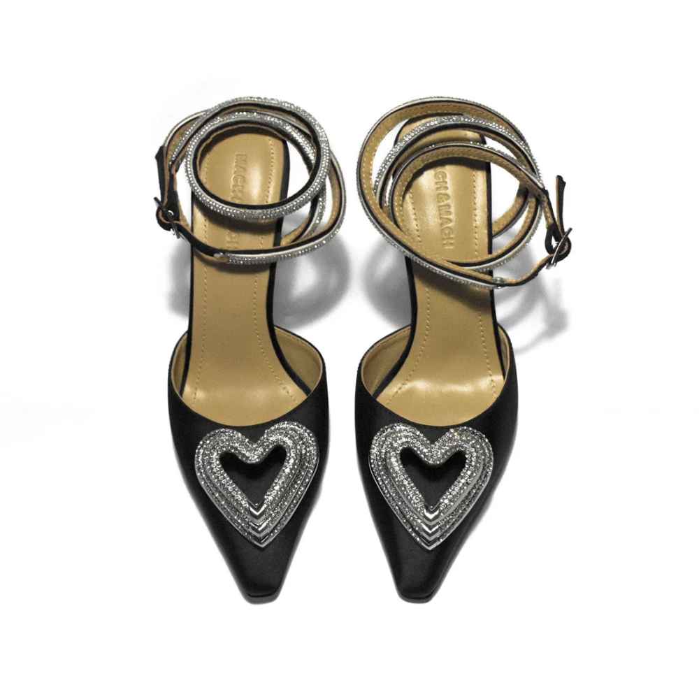 Mach & Mach Heart Printed Black Pencil Heels Sandals-5
