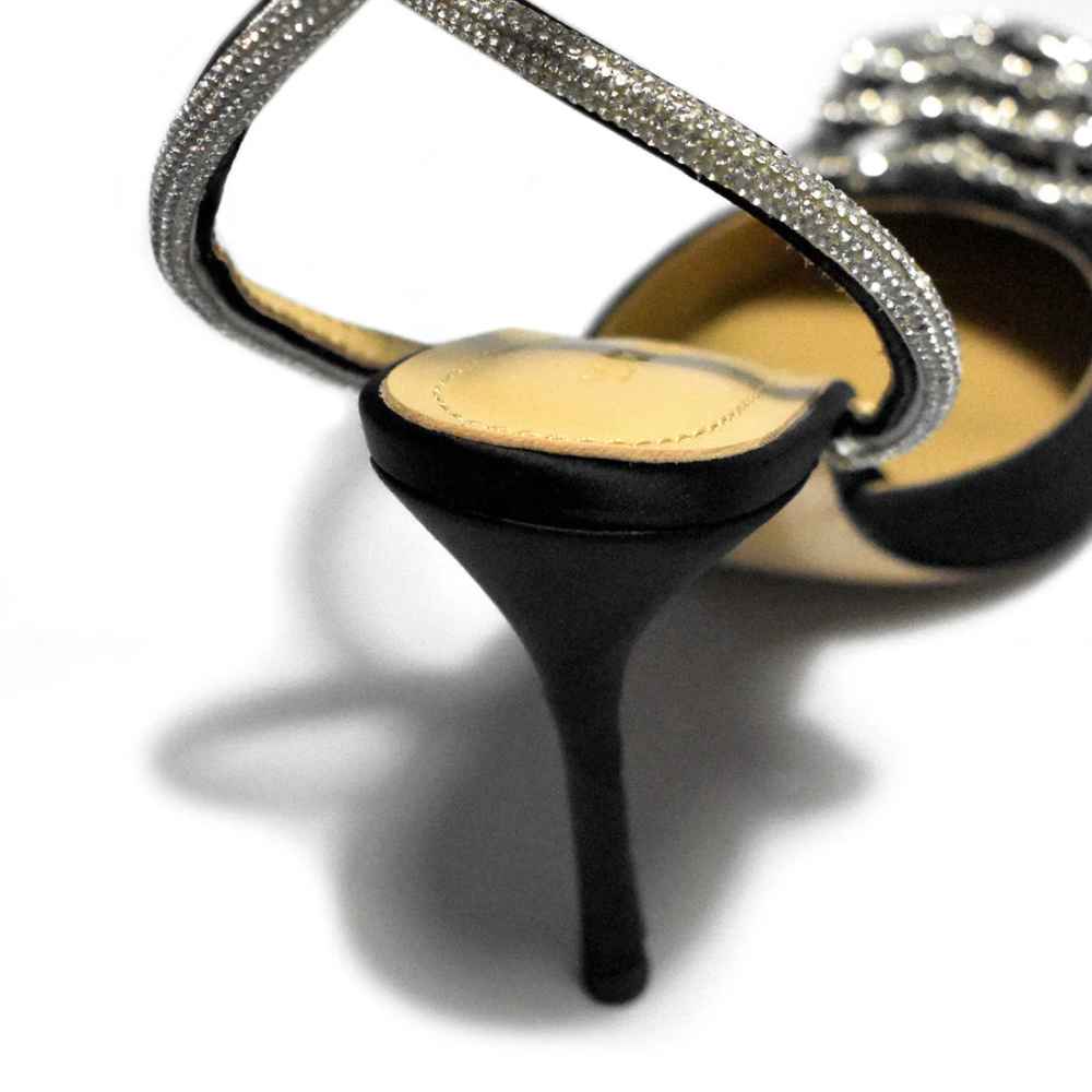 Mach & Mach Heart Printed Black Pencil Heels Sandals-4