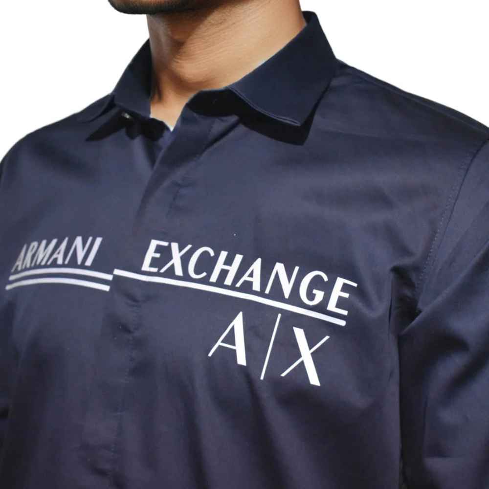 Armani Exchange Printed Navy Blue Premium Quality Men's Shirt-2