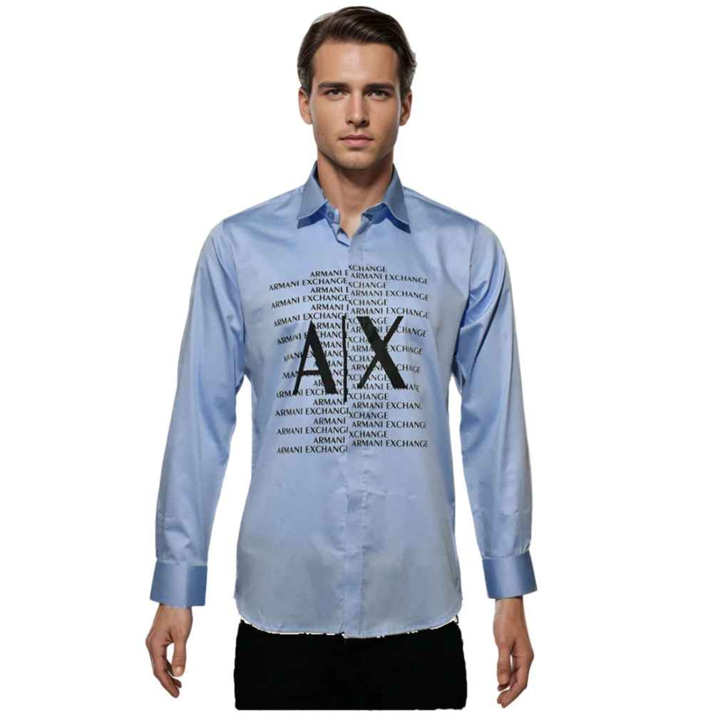 Armani Exchange Sky Blue Premium Quality Full Sleeve Shirt-thumb-6