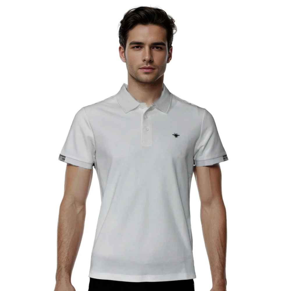 Dior Bee Embroidered White Premium Polo T-shirt-thumb-0