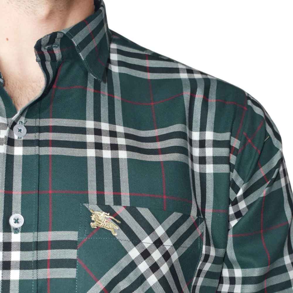 Burberry Green Premium Quality Men's Check Shirt-5