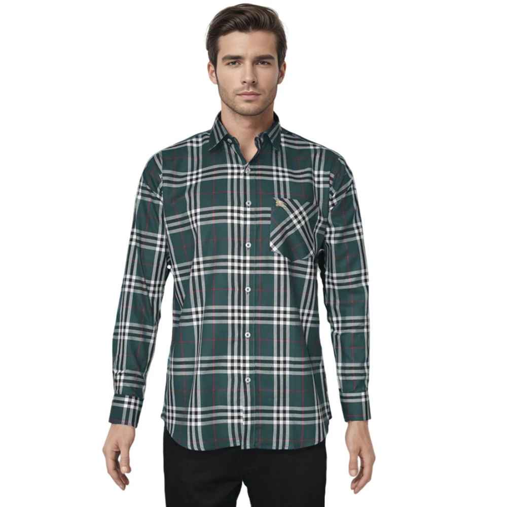 Burberry Green Premium Quality Men's Check Shirt-6