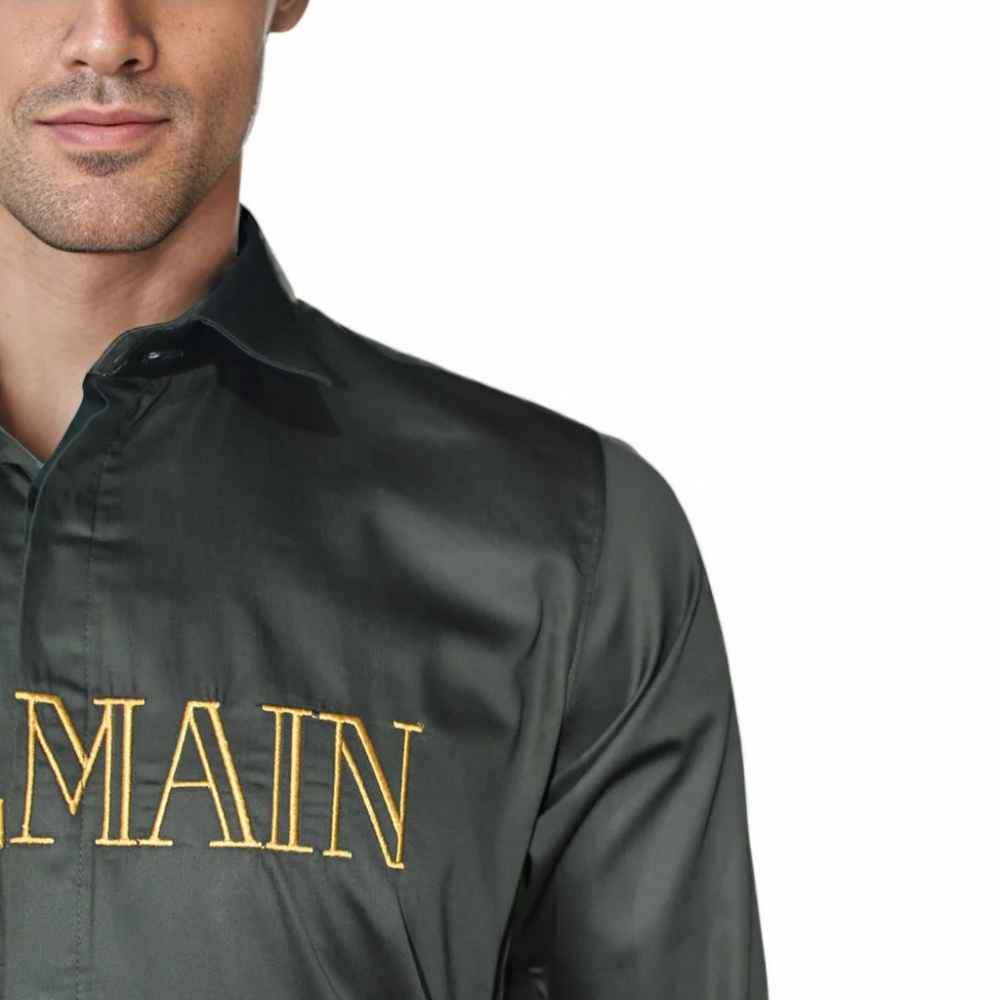 Balmain Green Premium Quality Long Sleeve Shirt-4