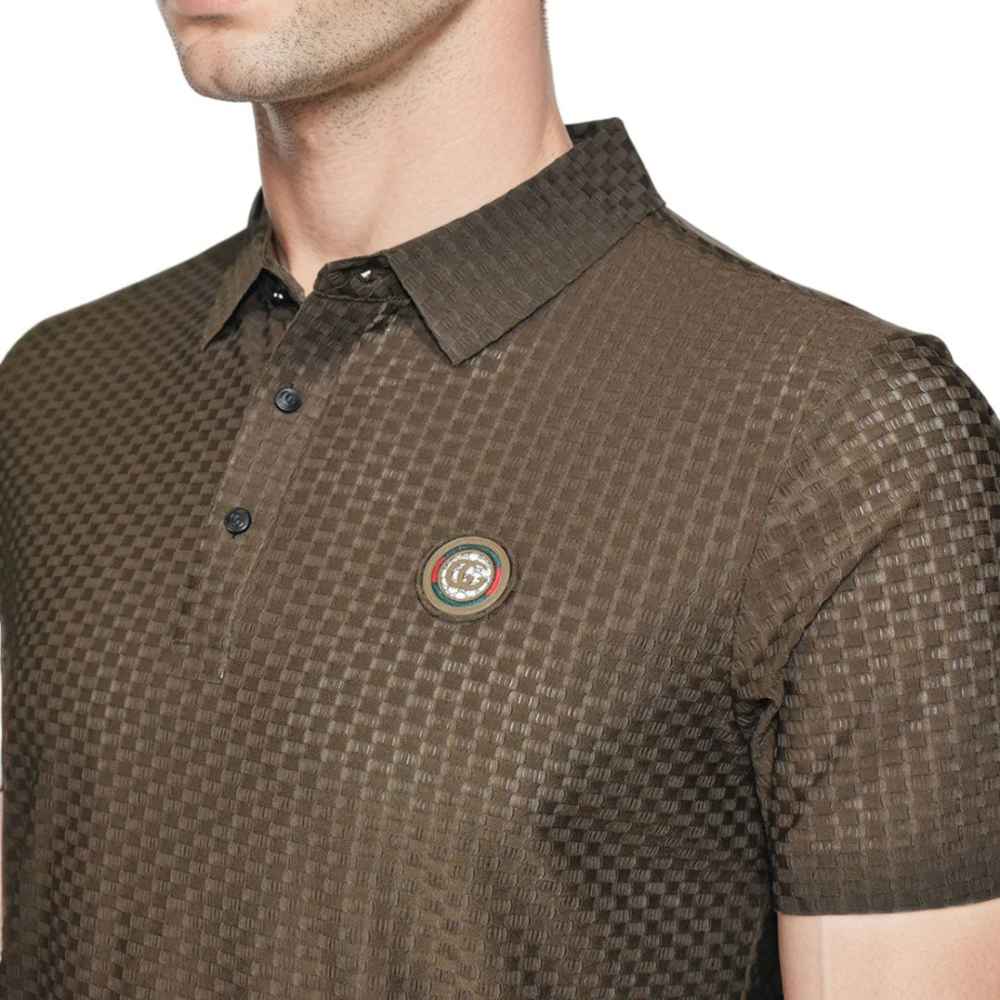 Gucci Embroidered logo Brown Premium Polo T-shirt-thumb-2