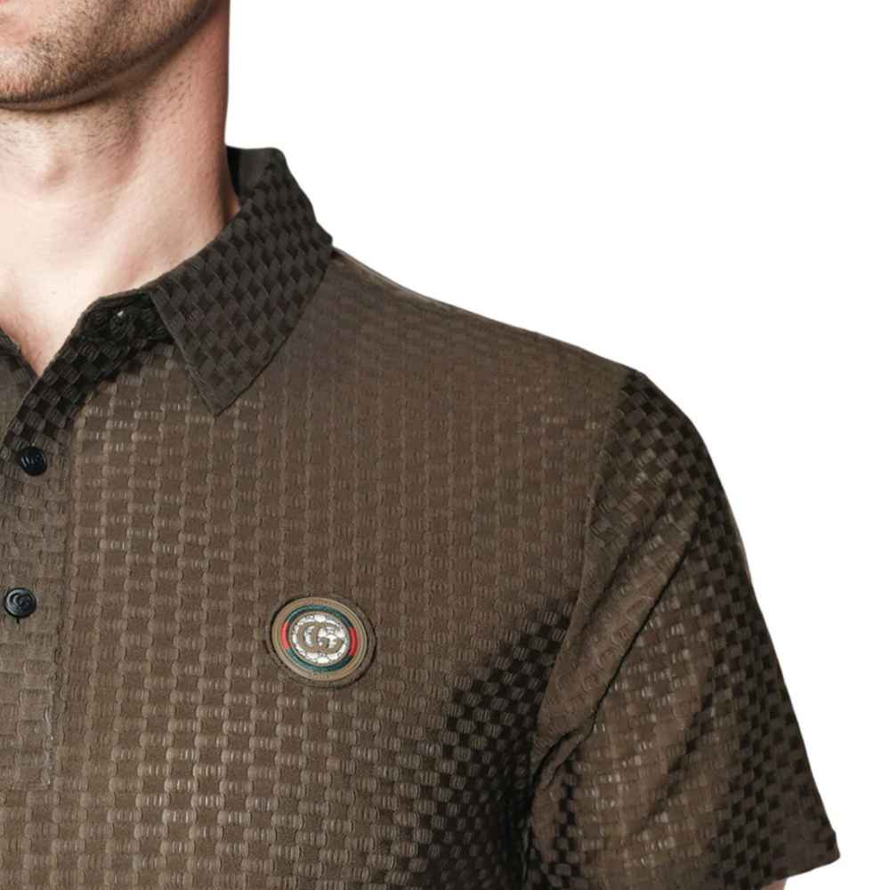 Gucci Embroidered logo Brown Premium Polo T-shirt-thumb-4