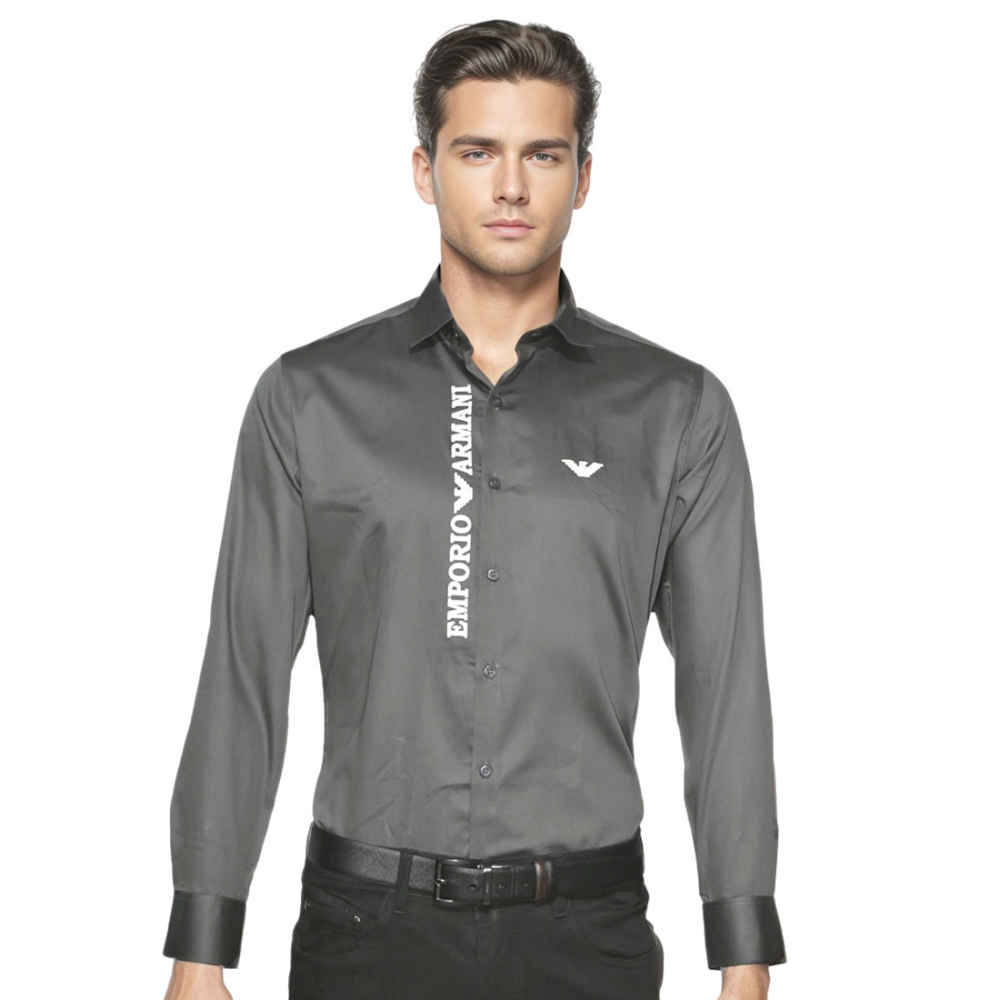 Emporio Armani Grey Premium Logo Print Shirt-thumb-0