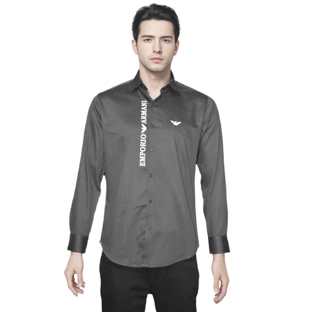 Emporio Armani Grey Premium Logo Print Shirt-thumb-7