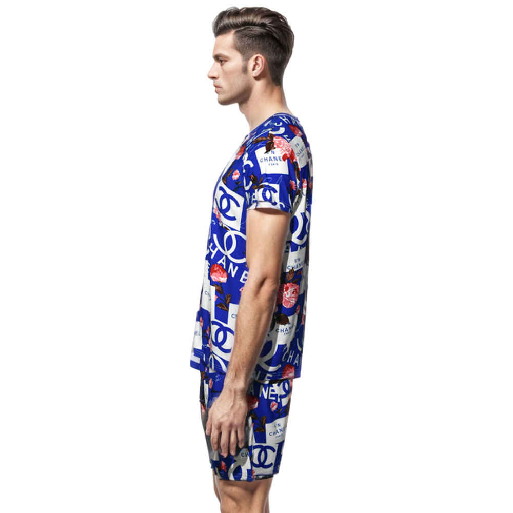 Chanel Floral Logo Print Blue Premium Shirt & Shorts Combo-thumb-2