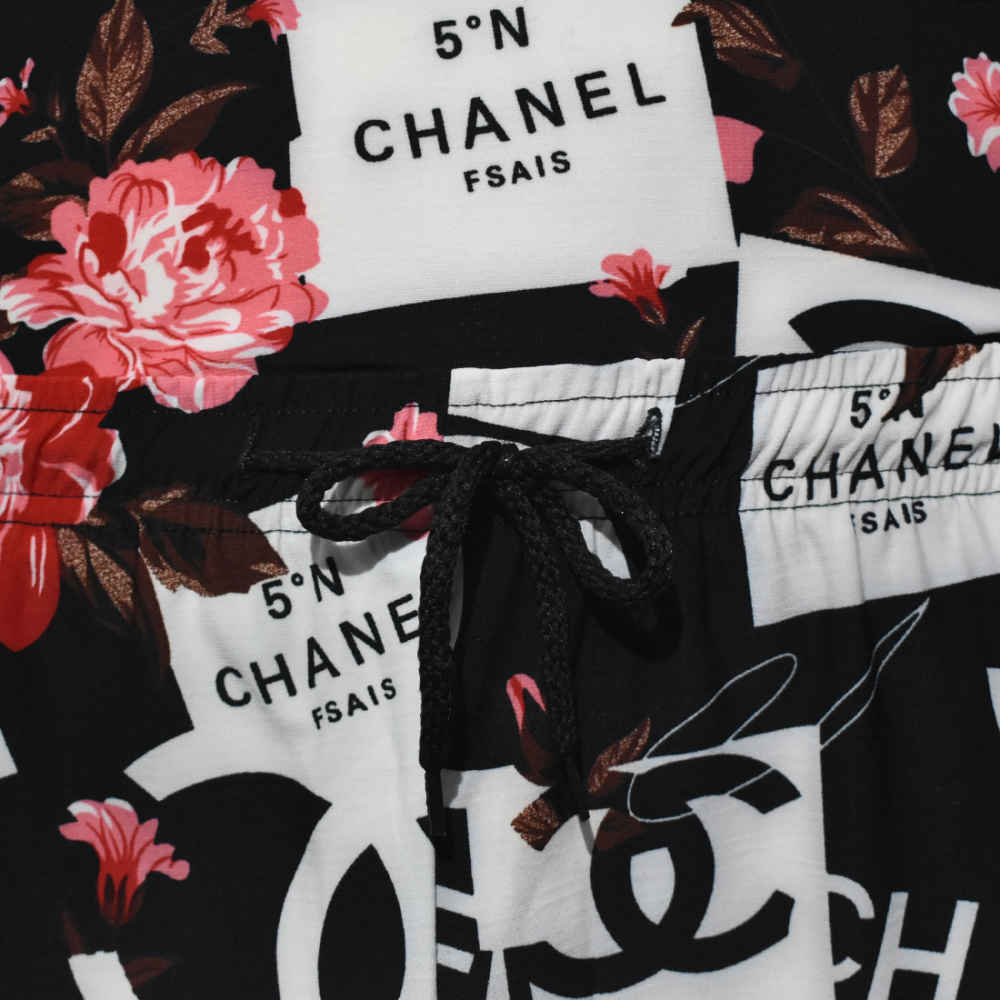 Chanel Floral Logo Print Black Premium Shirt & Shorts Combo-thumb-3
