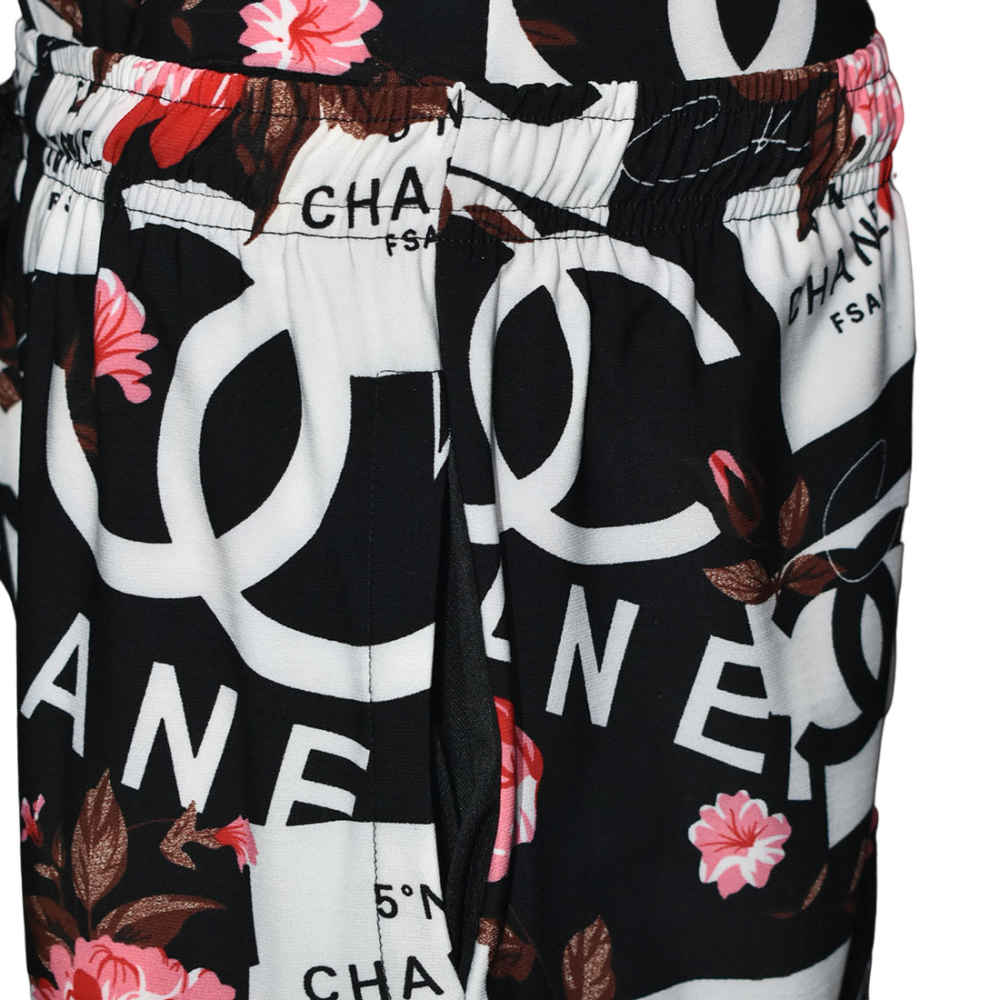 Chanel Floral Logo Print Black Premium Shirt & Shorts Combo-thumb-4