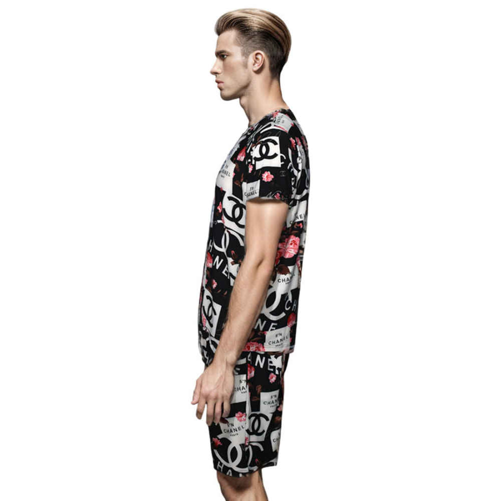 Chanel Floral Logo Print Black Premium Shirt & Shorts Combo-thumb-2