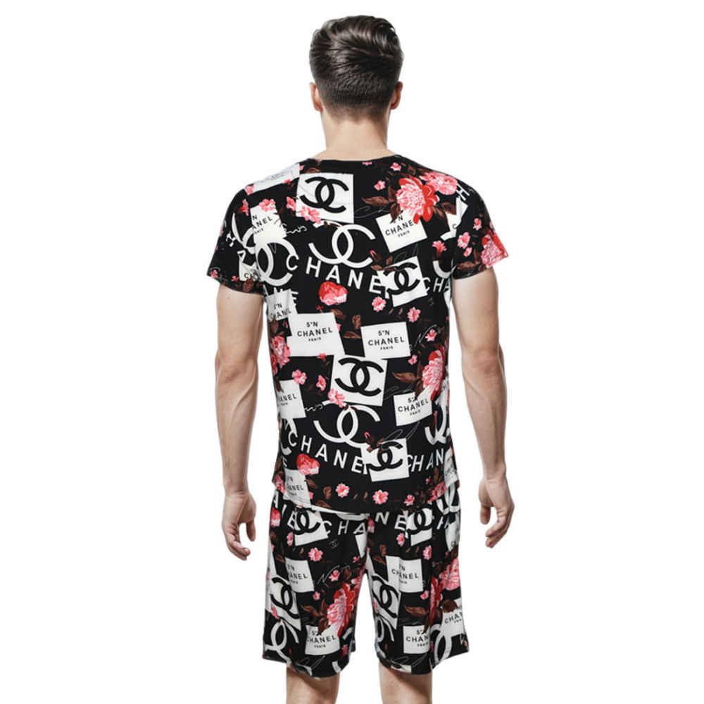 Chanel Floral Logo Print Black Premium Shirt & Shorts Combo-thumb-1