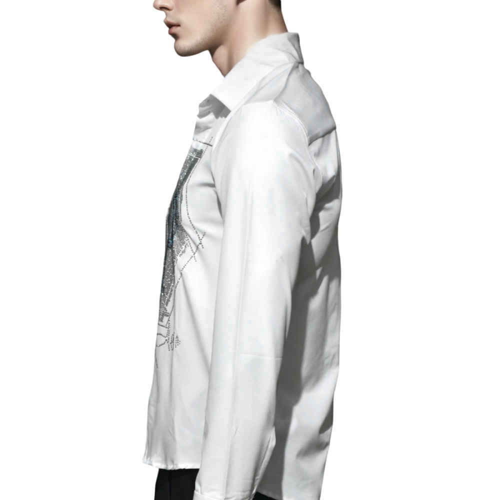 Philipp Plein White Premium Quality Glitter Stone Print Shirt-thumb-2