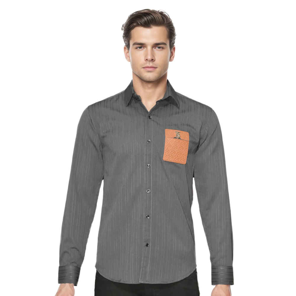 Burberry Embossed Pocket Logo Grey Premium Quality Shirt-thumb-0