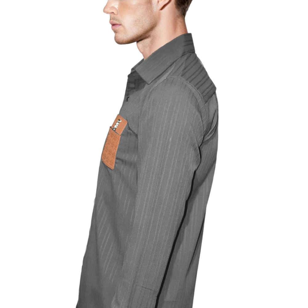 Burberry Embossed Pocket Logo Grey Premium Quality Shirt-thumb-2