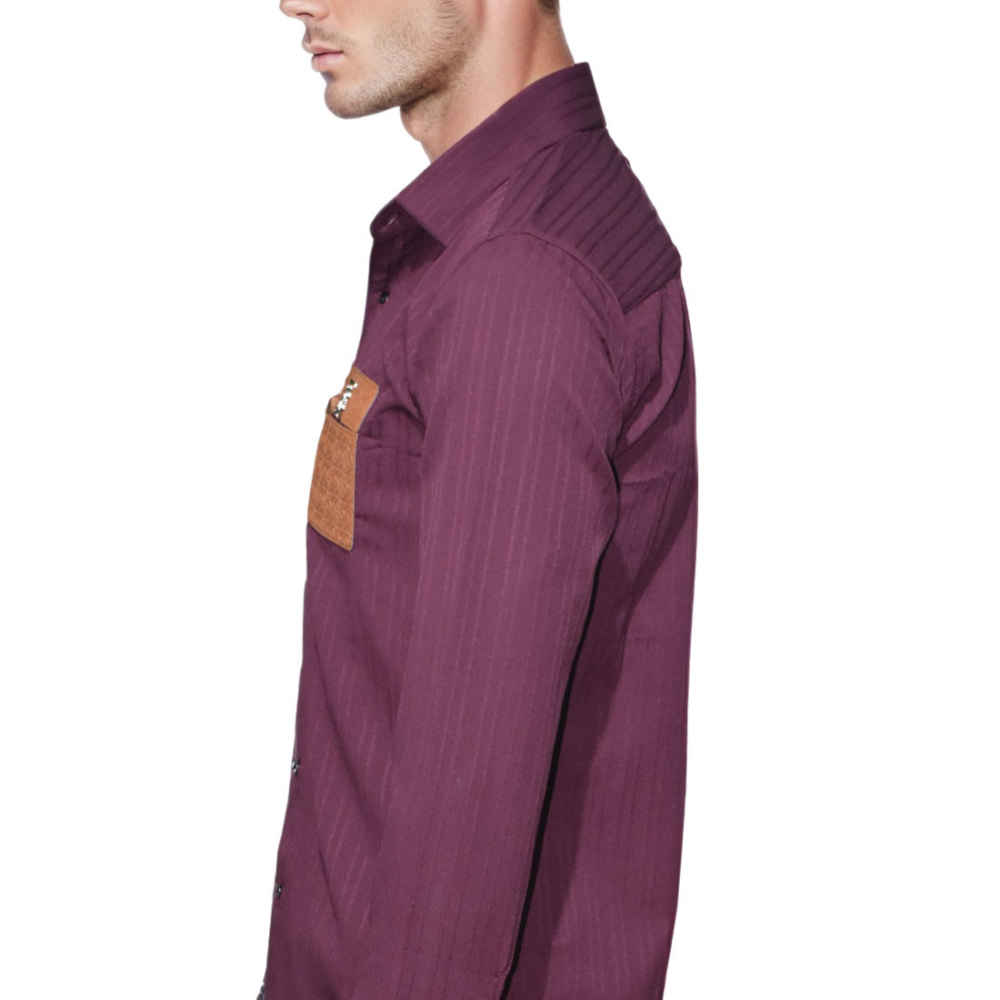 Burberry Embossed Pocket Logo Wine Premium Quality Shirt-2