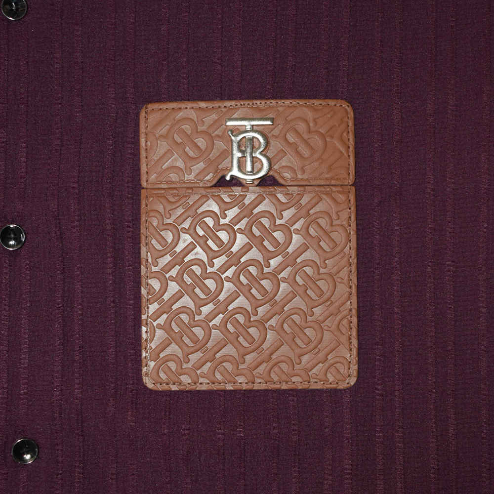 Burberry Embossed Pocket Logo Wine Premium Quality Shirt-4