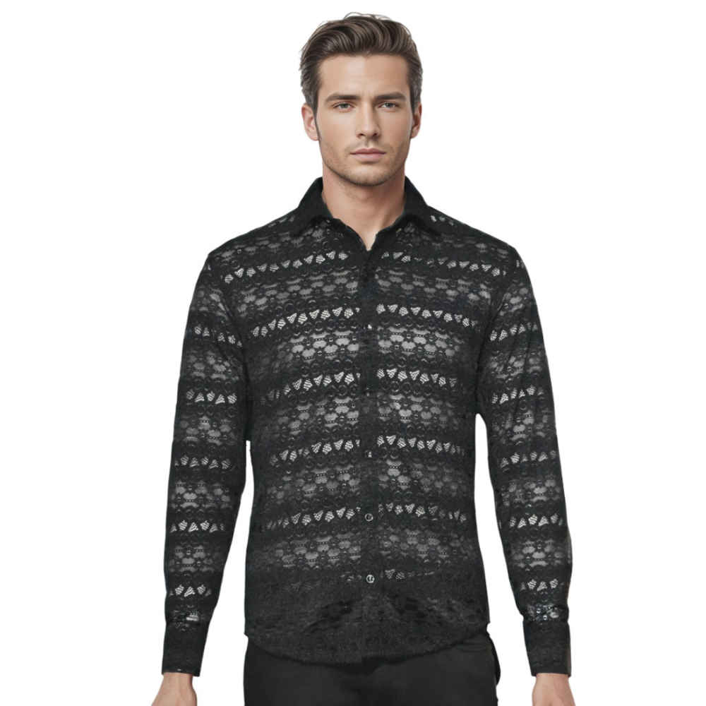 Gucci Black Premium See-through Men's Shirt-thumb-0