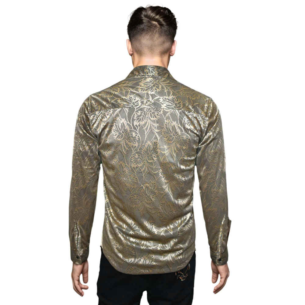 Gucci Brown Premium Floral Embroidered Shirt-thumb-1