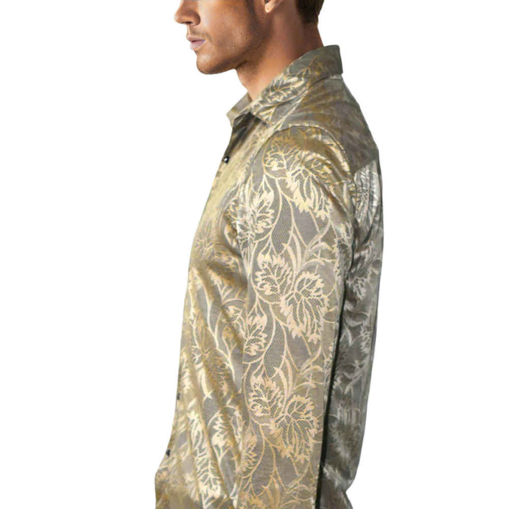 Gucci Brown Premium Floral Embroidered Shirt-thumb-2