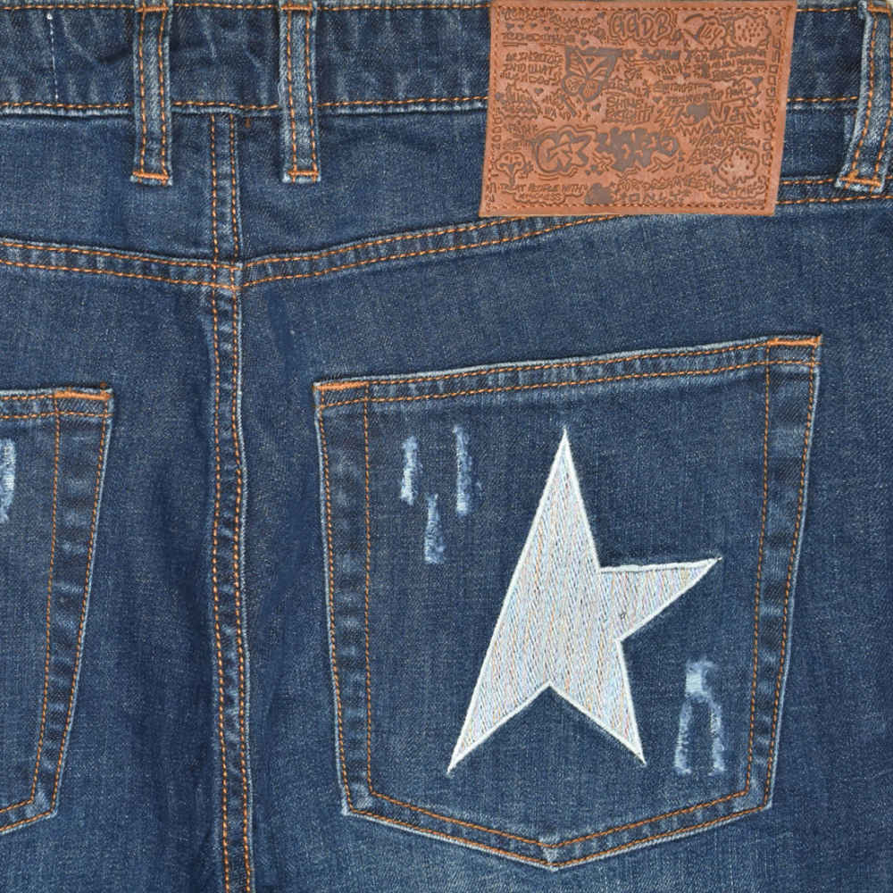 Golden Goose Pocket Printed Blue Ripped Denim Jeans-3