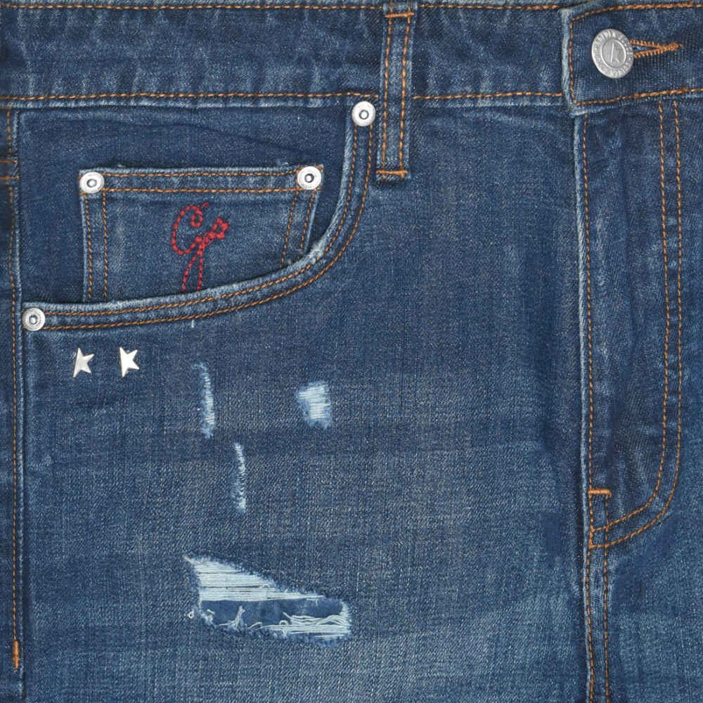 Golden Goose Pocket Printed Blue Ripped Denim Jeans-2