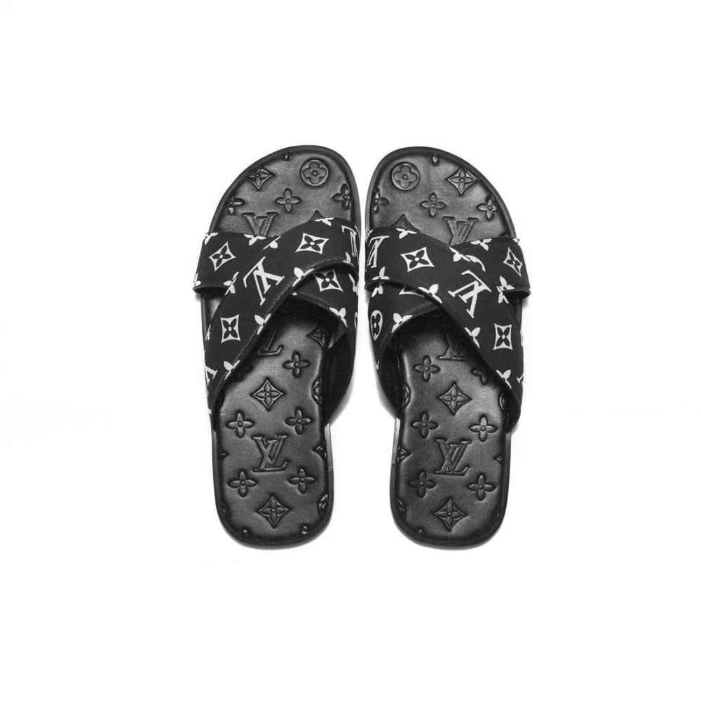 Louis Vuitton Black & White Premium Quality Men's Flip-Flops-3