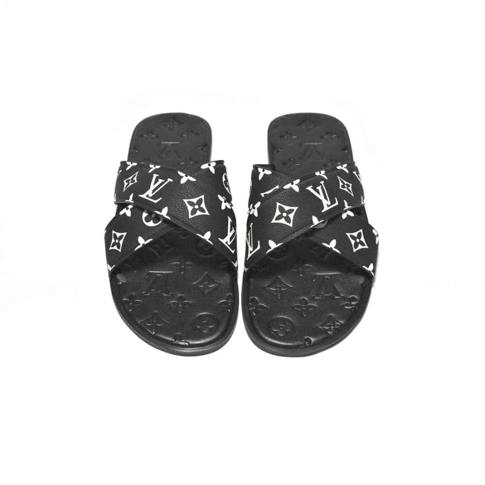 Louis Vuitton Black & White Premium Quality Men's Flip-Flops-4