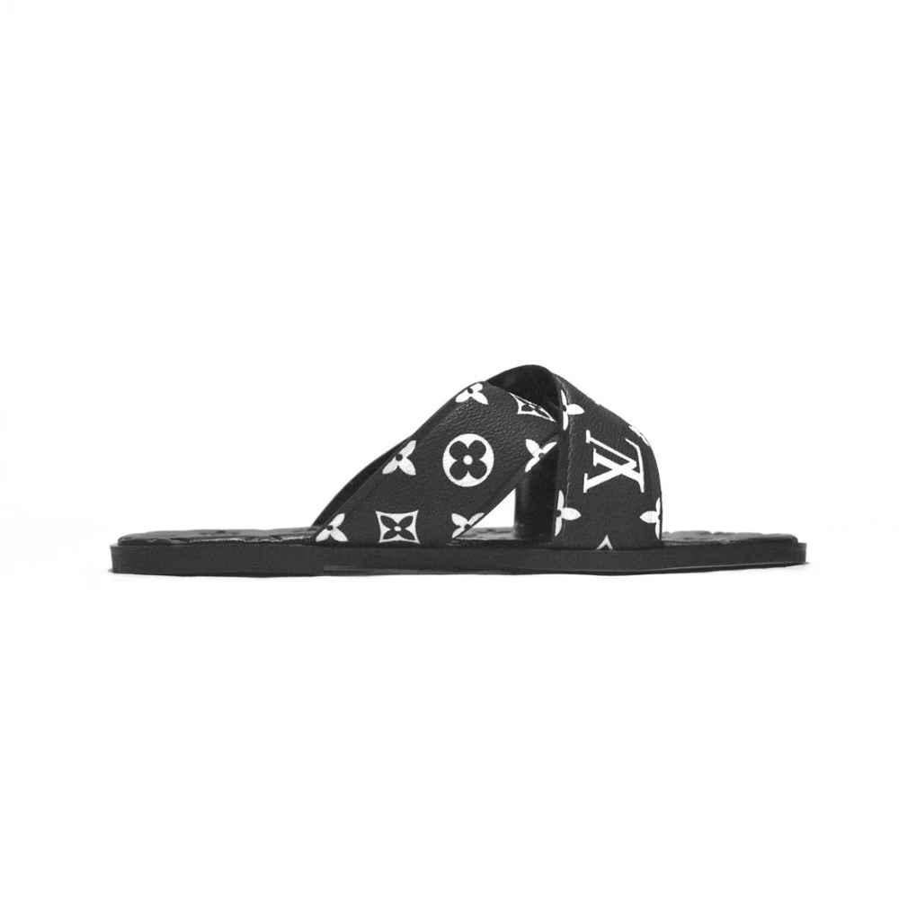 Louis Vuitton Black & White Premium Quality Men's Flip-Flops-2