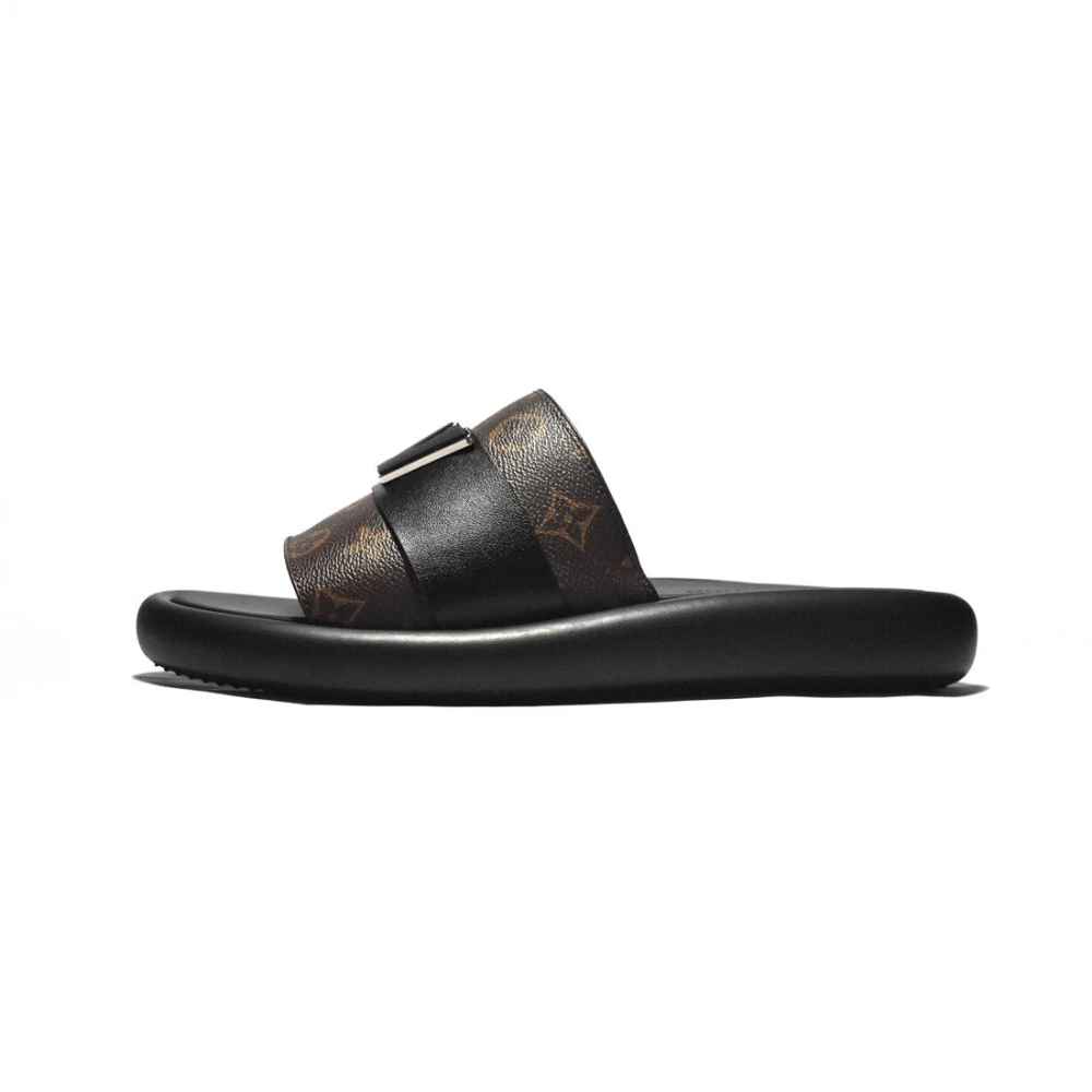 Louis Vuitton Brown & Black Premium Quality Men's Logo Flip-flops-1