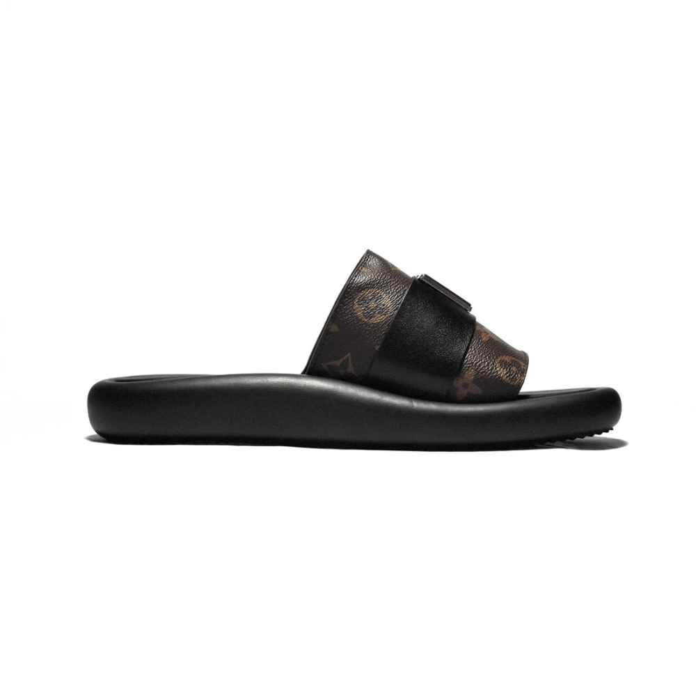 Louis Vuitton Brown & Black Premium Quality Men's Logo Flip-flops-2