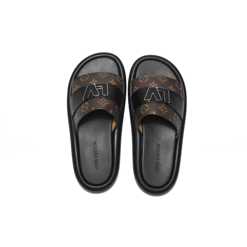Louis Vuitton Brown & Black Premium Quality Men's Logo Flip-flops-3