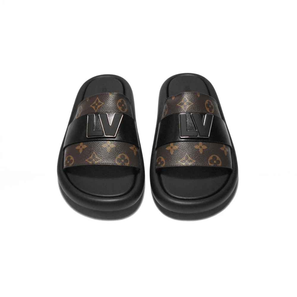 Louis Vuitton Brown & Black Premium Quality Men's Logo Flip-flops-4
