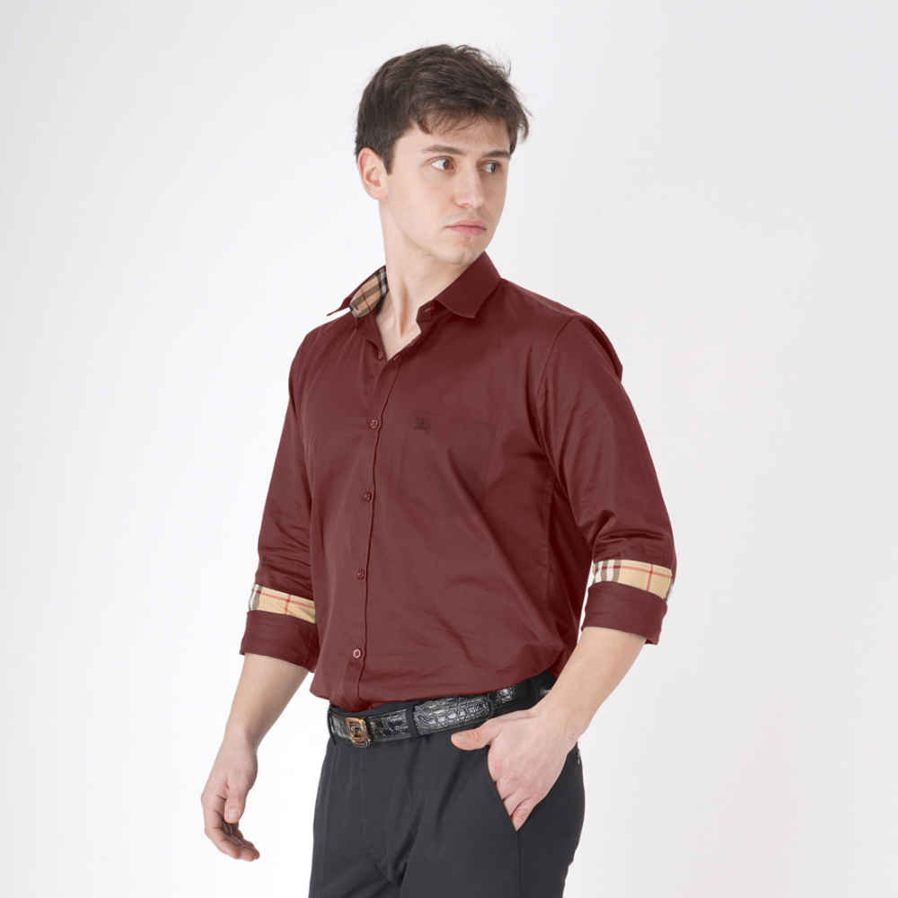 Burberry Maroon Premium Quality Shirt-3